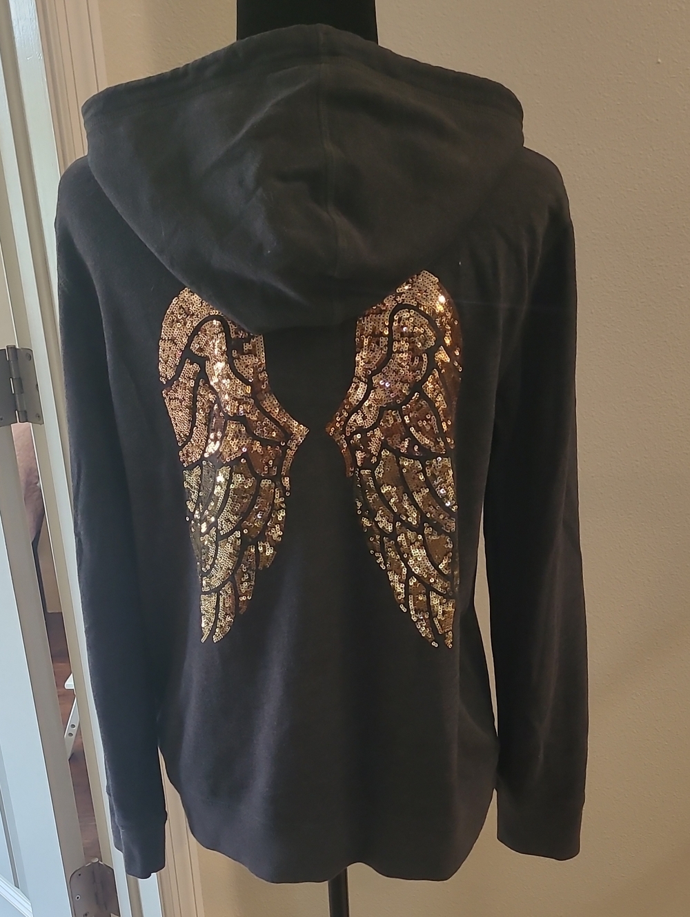 Victoria's Secret Vintage Y2k Angel Wings Sequence Gray Hooded Zip Jacket L